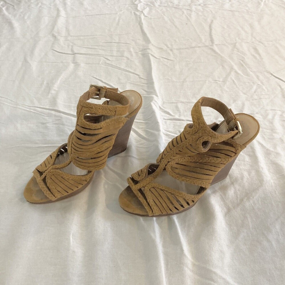 Vince Camuto Women's Sz 7 Janil Sandal Block Heel Strappy Slingback Brown Copper